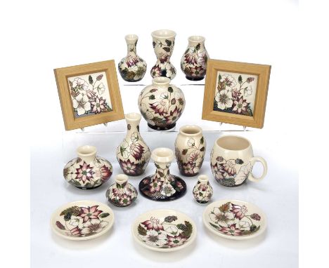 Alicia Amison for Moorcroft Pottery'Bramble revisited' collection of sixteen pieces consisting of two framed plaques, three p