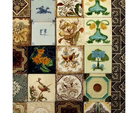 Collection of tilesVictorian and later, including examples from Minton and Wedgwood, some with tube lined decoration, others 