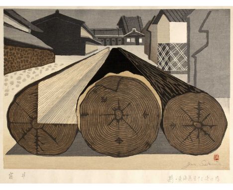 Junichiro Sekino (1914-1988)'Fukuroi annual growth rings' woodblock print, signed and titled in pencil lower right, unframed,