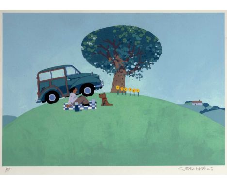 Sasha Harding (b.1949)'Picnic on the hill' print, artist proof, signed in pencil lower right, unframed, 51cm x 67cmCondition 