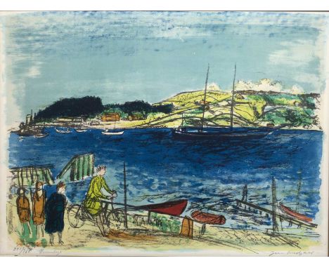 Jens Lindgaar (20th Century Danish School)'Indistinctly titled harbour scene' lithograph, numbered 225/260, signed in pencil 