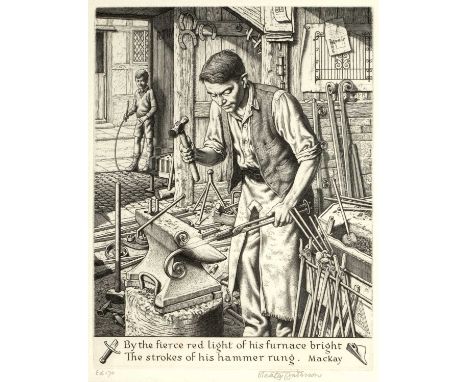 Stanley Anderson (1884-1966)'Making the gate' copper engraving, numbered edition 70 in pencil, signed in pencil lower right, 