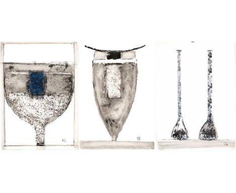 Robin Welch (1936-2019) three 'Untitled ceramics' mixed media, each signed with initials stamp, unframed, 63cm x 44cm (3)Cond