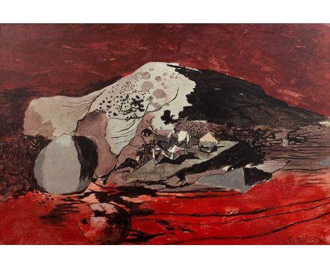 Graham Sutherland (1903-1980)'Red landscape' print on board, 61cm x 90.5cmCondition report: Display wear and some scuffs to t