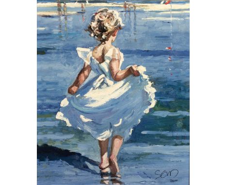 Sherree Valentine Daines (b.1959) 'Walking in the shallows' limited edition canvas print, numbered 7/20, signed lower right, 