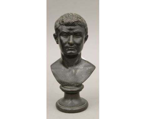 A 19th century classical bronze bust. 18 cm high.