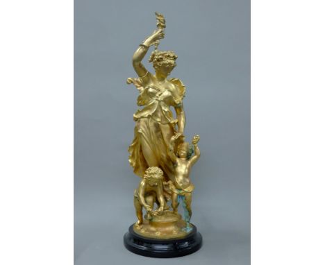 A gilt bronze figural group. 67.5 cm high.