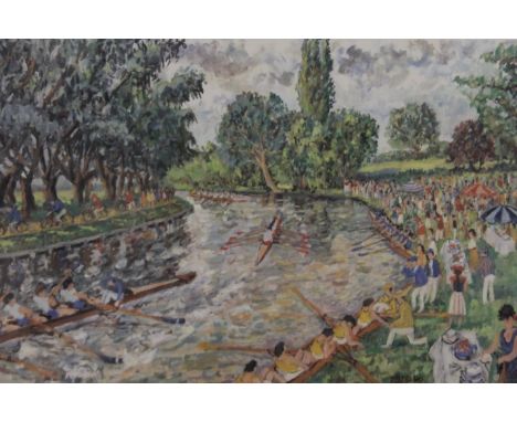 LEWIS TODD, The May Races, Cambridge University, print, signed in pencil to margin, framed and glazed. 38.5 x 27.5 cm.