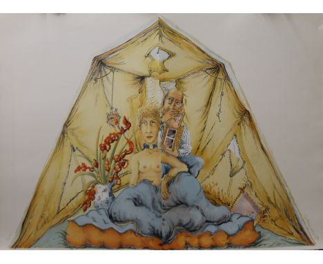 ANTHONY GREEN RA (born 1939) British, The Tent, two part limited edition print, signed and numbered 50/75. Each 59.5 x 88.5 c
