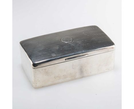 A GEORGE V SILVER CIGARETTE BOX by Mappin &amp; Webb Ltd, Birmingham 1920, rectangular, hinged engine-turned cover, wood line