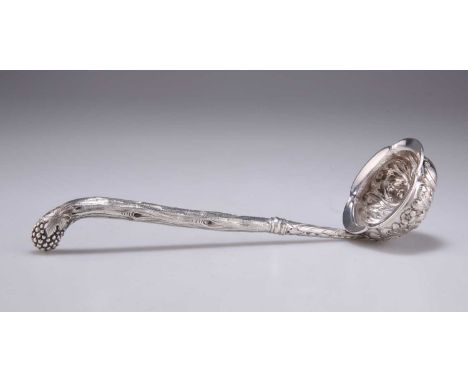 A GEORGE IV SCOTTISH SILVER TODDY LADLE by J[ame]s H, Edinburgh 1828, the naturistically cast handle terminating in a bud, th