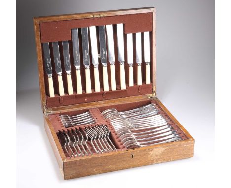 A GEORGE V SILVER CANTEEN FOR SIX PERSONS by Emile Viner, Sheffield 1935-1935, Hanoverian Rat Tail pattern, the teaspoons by 