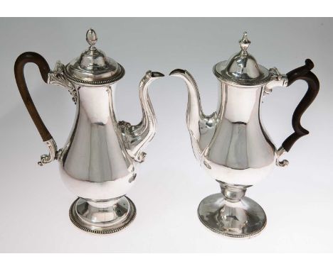 AN 18TH CENTURY OLD SHEFFIELD PLATE COFFEE POT of baluster form, with beaded borders and acorn-form finial, scratch engraved 