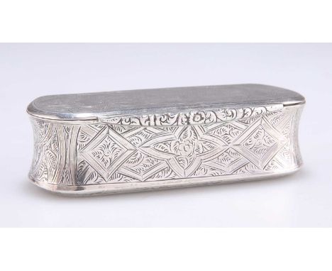 A VICTORIAN SILVER SNUFF BOX by George Unite, Birmingham 1865, rounded rectangular with nipped-in edges and foliate-cast thum