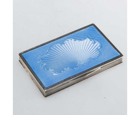 A GEORGE V SILVER AND ENAMEL CASE by Henry Clifford Davis, Birmingham 1925, rectangular, the hinged cover decorated with a bl