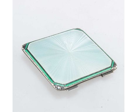 A GEORGE VI SILVER AND ENAMEL COMPACT by Adie Brothers Ltd, Birmingham 1940, square, decorated in the Art Deco taste with gre