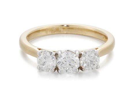 AN 18 CARAT GOLD DIAMOND THREE STONE RING round brilliant-cut diamonds in claw settings. Stated total diamond weight 1.25ct, 