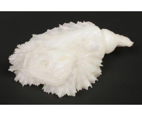 A Chinese white jade carving formed as a peony rose, 15cm. Good condition.