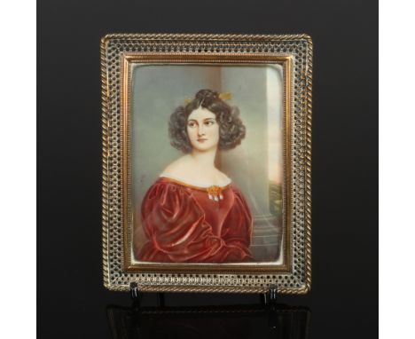 William Charles Ross R. A. (1794-1860) portrait miniature on ivory in brass wirework frame. Depicting a seated maiden in Clas