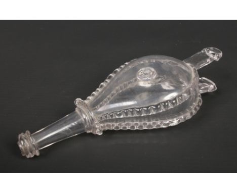 A 19th century novelty glass flask formed as a pair of bellows, possibly Nailsea, 15.5cm. Some chipping to the rim.