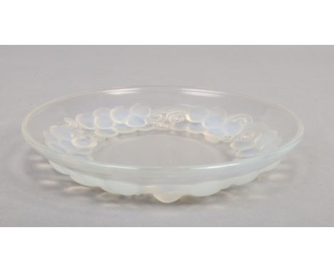 A Rene Lalique Art Deco opaline glass dish. Moulded in the Marienthal design. Signed R. Lalique c.1930, 18.75cm diameter. Goo