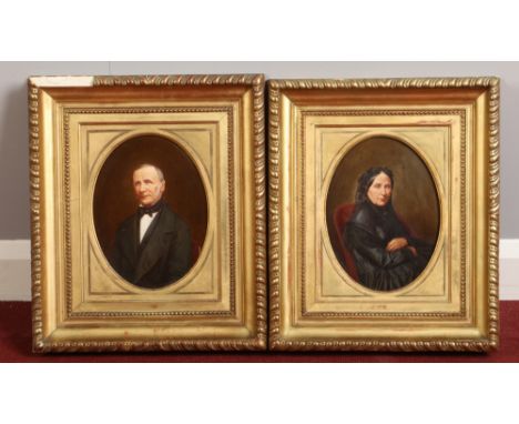 Alexandre Jean Baptiste Theuvenot (French 19th century), pair of gilt framed oils on panel in oval mounts. Portrait of a lady