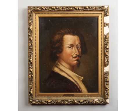 Andrew Burnett (1843-1879) gilt framed oil on board. After Vandyke, self portrait, 50cm x 39cm. Some loss to the frame.