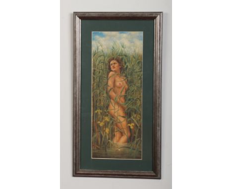 Attributed to Norbert Goenuette (French 1854-1894) framed oil on canvas. Portrait of a nude amidst water reeds. Remnants of a