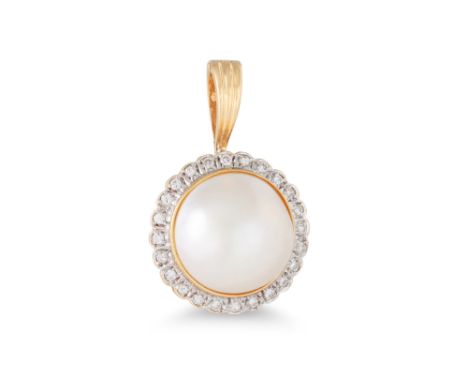A MABÉ PEARL AND DIAMOND CLUSTER PENDANT, mounted in 14ct gold. Estimated: weight of diamonds: 0.24 ct. colour and clarity: H