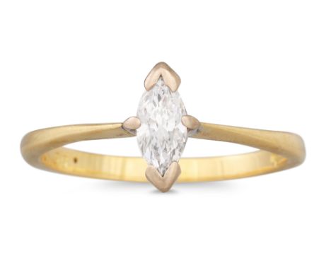 A DIAMOND SOLITAIRE RING, the marquise cut diamond mounted in 18ct gold. Estimated: weight of diamonds: 0.35 ct. size O - P