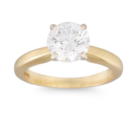 A DIAMOND SOLITAIRE RING, the round brilliant cut diamond mounted in 18ct yellow gold. Together with a GIA report stating to 