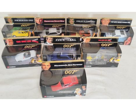 Eight boxed Corgi James Bond Definitive Collection figures comprising of Lotus Esprit 65002, BMW 750i 05101, Lotus Esprit Tur