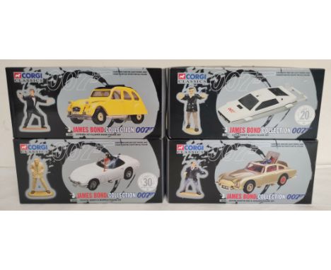 Corgi Classics James Bond Collection four boxed figurines to include Toyota 2000GT 65101, Aston Martin DB5 04201, Lotus Espri