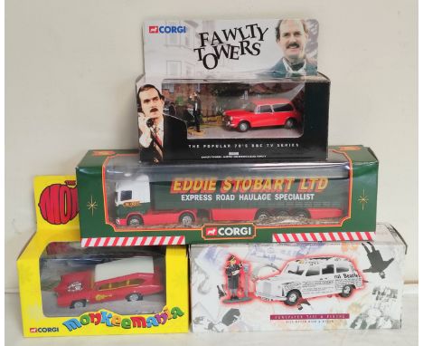 Four Boxed Corgi collectors cars to include The Beatles Newspaper Car &amp; Rita Meter Maid figure 58003, Fawlty Towers Austi