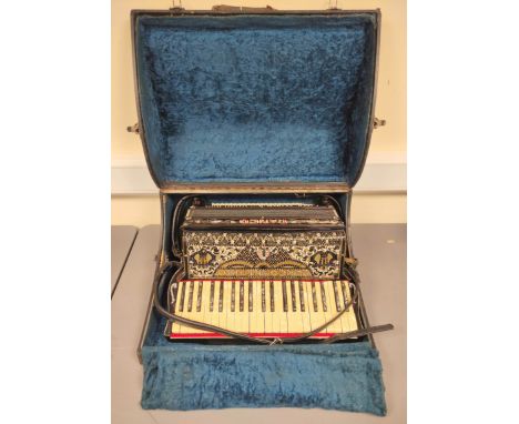 Vintage Ranco Antonio &amp; Fil accordion from Vercelli, Italy, with enamel and paste inlaid body and 41 pearloid keys. Sligh