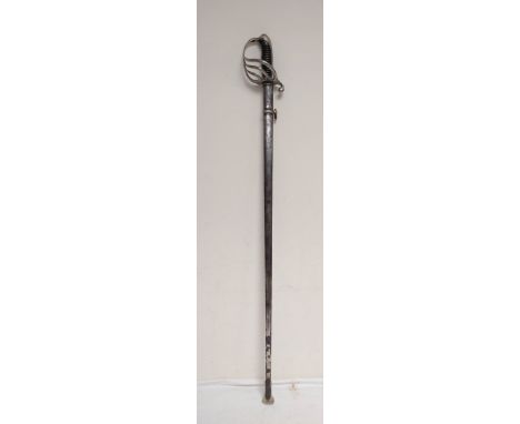 Early 20th century French infantry officer's sword model 1882 with steel scabbard. Straight blade with offset fullers marked&
