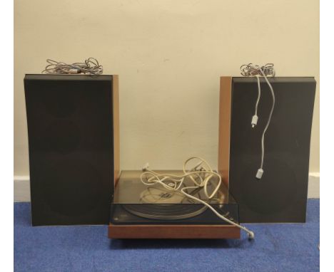 Bang and Olufsen record player (1001) Beogram and two Bang and Olufsen speakers. 