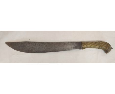 Antique German hunting sword with falchion shaped steel blade with horn brass wire wound handle. Length 35cm. 