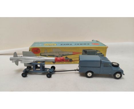 Corgi Toys Gift Set No 3 of a Thunderbird guided missile &amp; RAF Land Rover. Original box. Box ripped &amp; missile nosecon