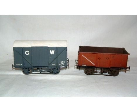 An 0 Gauge DJB Engineering Brass Kit Built GW Ventilated Van and a lightly weathered plastic Kit Built Mineral Wagon - both a