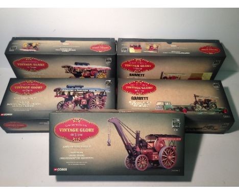 Five Corgi Vintage Glory of Steam 1/50 scale models: 22402 Bedford TK Low Loader & Garrett Tractor 'Princess Royal'; 80307 Ga