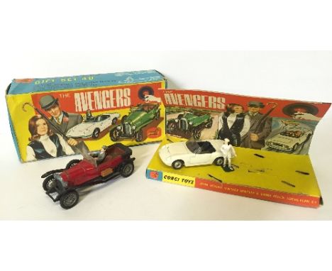 Corgi Toys GS40 'The Avengers' Gift Set 40, comprising: Vintage Bentley in red with black chassis and wire wheels, and John S