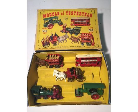 Lesney Matchbox Models of Yesteryear Gift Set G-7, comprising: Y12 London Horsedrawn Bus; Y3 London Tramcar; Y4 Shand Mason K