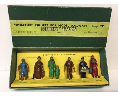 DINKY Toys O Gauge No.3 Passengers, comprising: Female Hiker; Business Man; Mother and Child; Male Hiker; Newsboy; Woman. Som