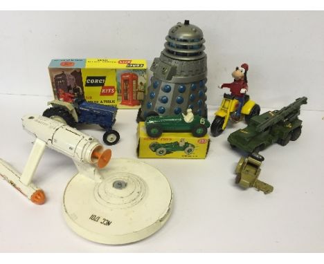 Mixed lot of toys and figures: Dinky Toys 233 Cooper-Bristol Racing Car (VG in G box); Corgi Kits 610 Police & Public Telepho
