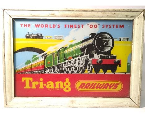 Triang Railways Illuminated Shop Display Sign: glass fronted sign depicting Princess Elizabeth with Coaches, and Jinty Loco a