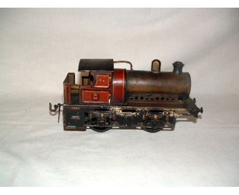 A BING 0 Gauge spirit fired single cylinder gear driven live steam 0-4-0T c 1930. The model has a Tinplate LMS Maroon Cab and