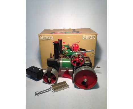 Mamod SR1a Steam Roller, includes burner, funnel and scuttle. Overall F, some surface corrosion, boxed with inner packaging.