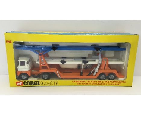 Corgi Major Toys 1146 Carrimore Tri-Deck Mk.V. Car Transporter with Scammell Handyman Mk.3 Tractor Unit. M in E box with leaf
