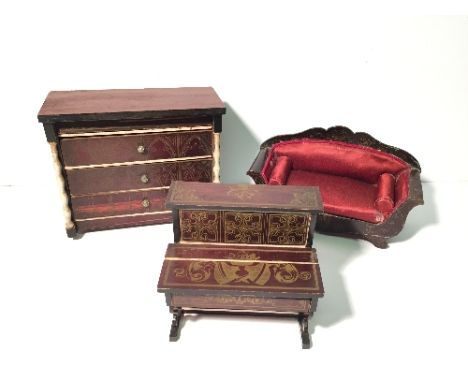 Late 19th Century Wagner und Sohne (Germany) Doll's House Chest of Drawers in Boulle style: wooden construction with printed 